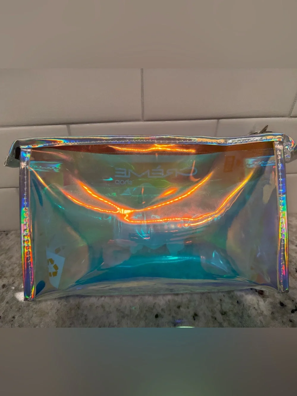 Crème Shop holographic BT21 pouch with purple fuzzy star charm NWT